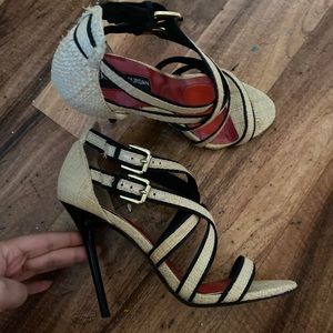 Charles Jourdan size 8 womens jute/raffia Strappy open toe heels